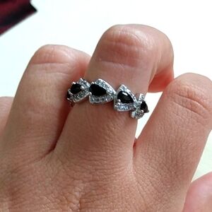 Silver tone black stone ring